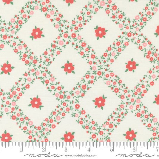 Rosemary Cottage Cream Strawberry by Camille Roskelley of Moda Fabrics 55311 11, 1/2 yard increments