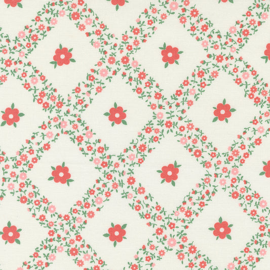 Rosemary Cottage Cream Strawberry by Camille Roskelley of Moda Fabrics 55311 11, 1/2 yard increments