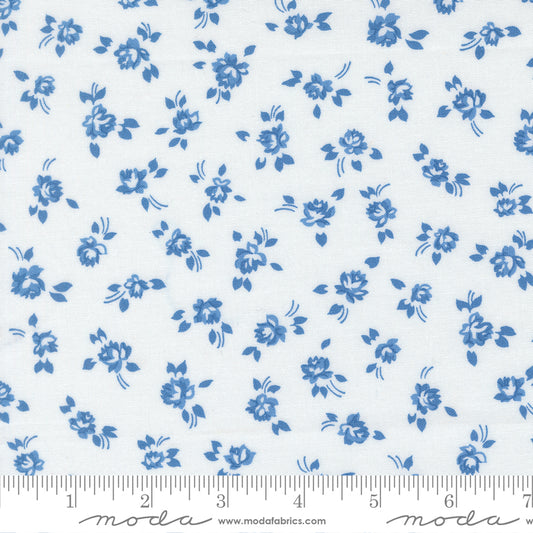 Blueprint Grace Small Floral White Harbor by Camille Roskelley of Moda Fabrics 55331 11, 1/2 yard increments