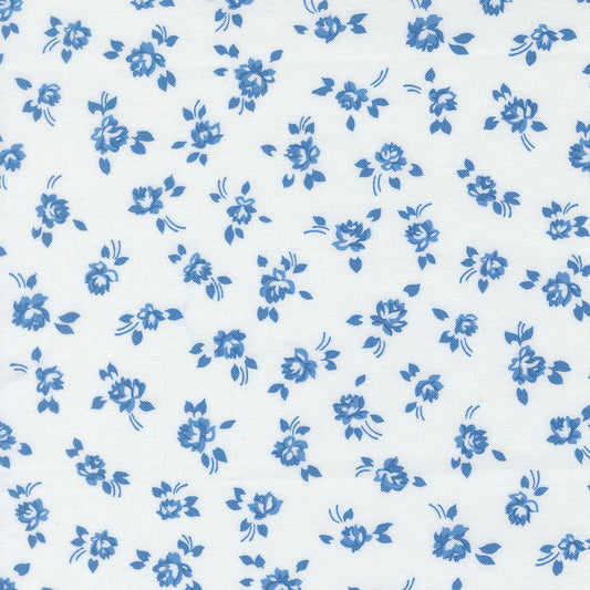 Blueprint Grace Small Floral White Harbor by Camille Roskelley of Moda Fabrics 55331 11, 1/2 yard increments