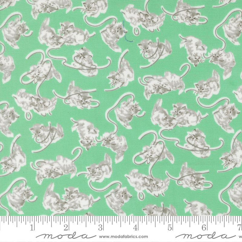 A Cat Named Stitch Georgie Cat Green by Camille Roskelley of Moda Fabrics 55341 19, 1/2 yard increments
