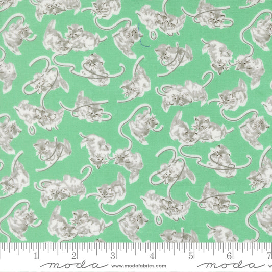 A Cat Named Stitch Georgie Cat Green by Camille Roskelley of Moda Fabrics 55341 19, 1/2 yard increments