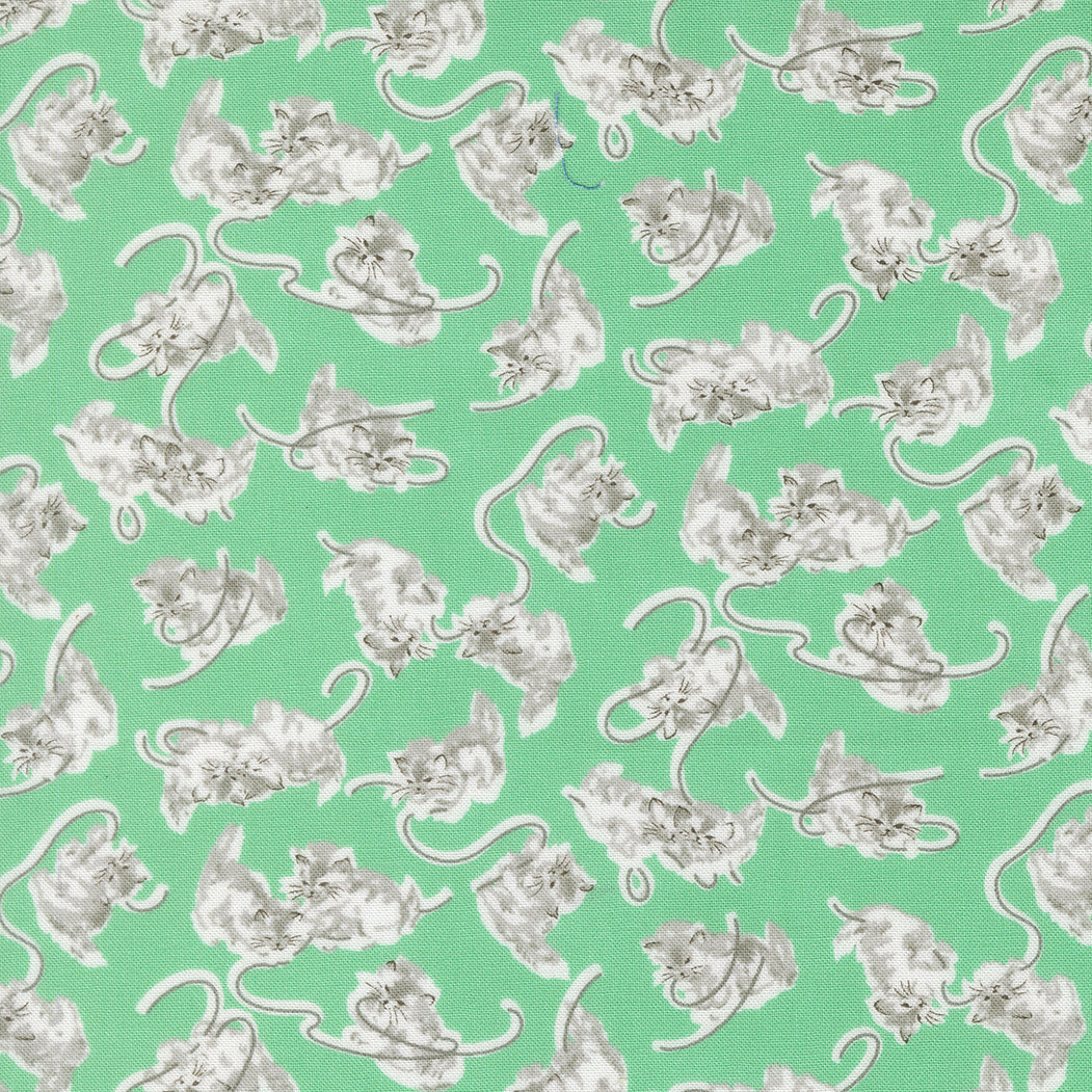 A Cat Named Stitch Georgie Cat Green by Camille Roskelley of Moda Fabrics 55341 19, 1/2 yard increments