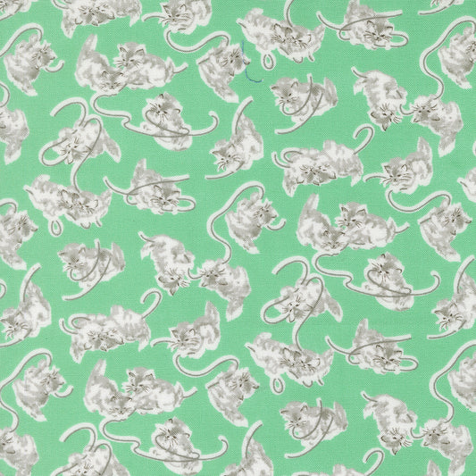A Cat Named Stitch Georgie Cat Green by Camille Roskelley of Moda Fabrics 55341 19, 1/2 yard increments