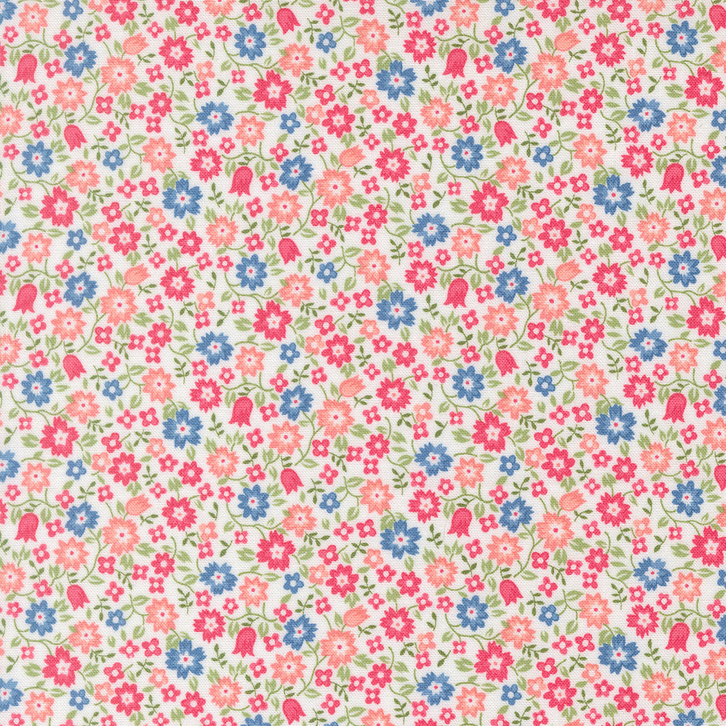 A Cat Named Stitch Lucky Small Floral Cream by Camille Roskelley of Moda Fabrics 55342 11, 1/2 yard increments