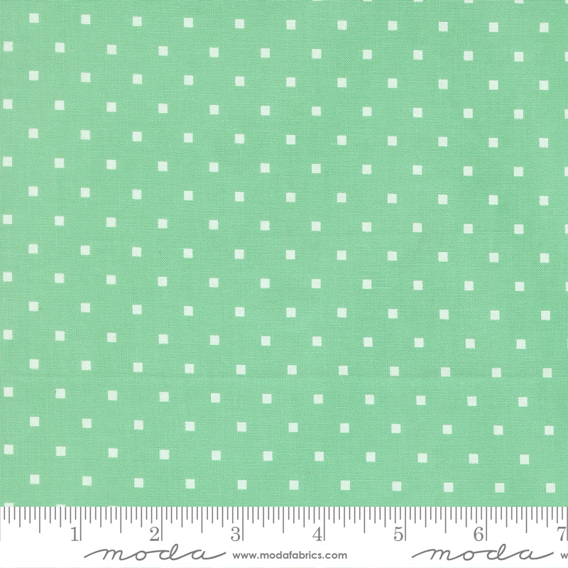A Cat Named Stitch Square Dots Green by Camille Roskelley of Moda Fabrics 55345 19, 1/2 yard increments