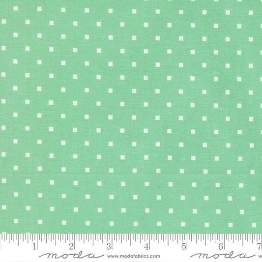 A Cat Named Stitch Square Dots Green by Camille Roskelley of Moda Fabrics 55345 19, 1/2 yard increments