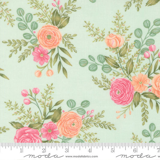Kindness Rose Garden Florals Mist by Deb Strain for Moda Fabrics, 56150 18, 1/2 yard increments