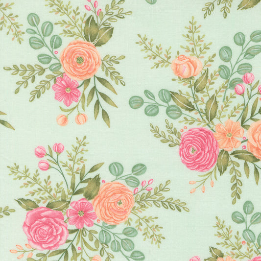 Kindness Rose Garden Florals Mist by Deb Strain for Moda Fabrics, 56150 18, 1/2 yard increments