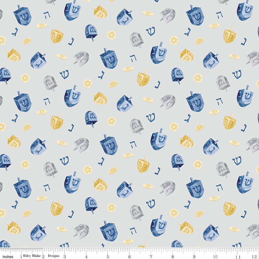 Hanukkah Nights Dreidels Gray for Riley Blake Fabrics C13431-GRAY