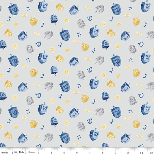 Hanukkah Nights Dreidels Gray for Riley Blake Fabrics C13431-GRAY