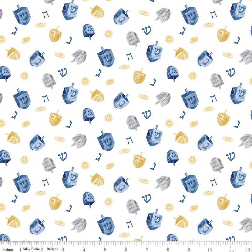 Hanukkah Nights Dreidels White for Riley Blake Fabrics C13431-WHITE