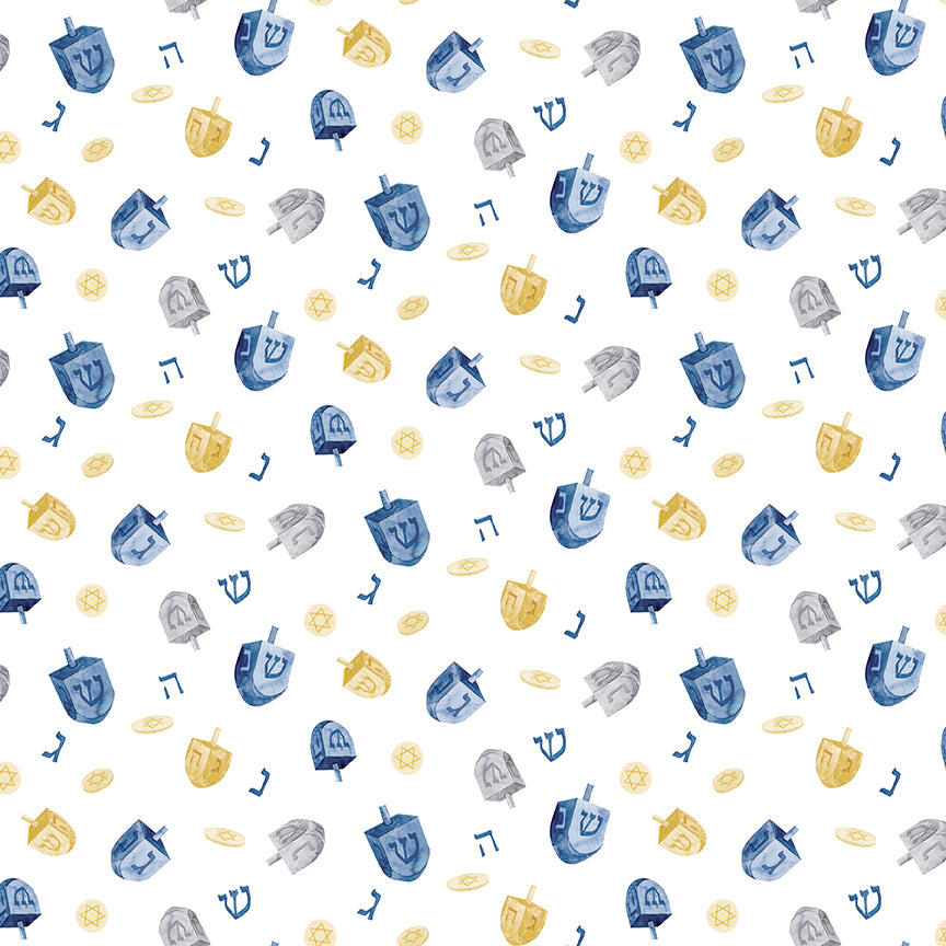 Hanukkah Nights Dreidels White for Riley Blake Fabrics C13431-WHITE