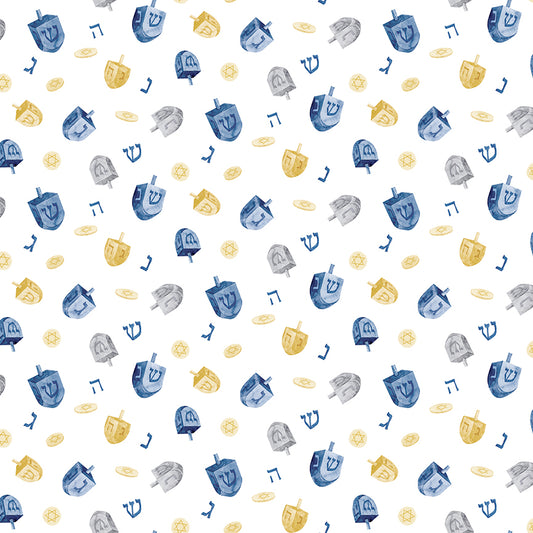 Hanukkah Nights Dreidels White for Riley Blake Fabrics C13431-WHITE