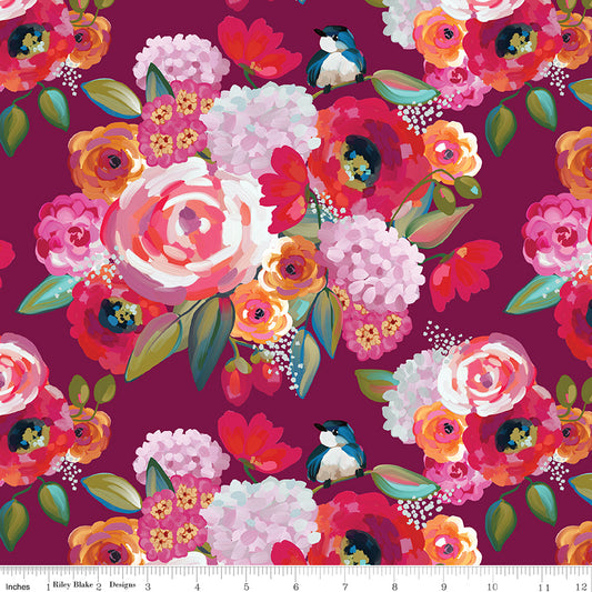 Poppies & Plumes Main Wine for Riley Blake Fabrics C14290-WINE