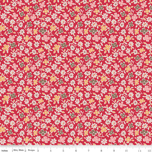 Autumn Cosmos Riley Red by Lori Holt for Riley Blake Fabrics C14659-RILEYRED, 1/2 yard increments