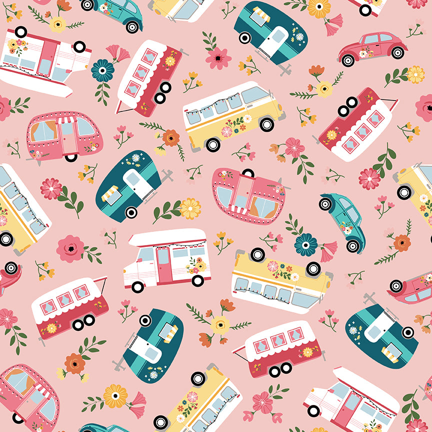 Gone Glamping Main Pink by Lori Whitlock for Riley Blake Fabrics C14790-PINK, 1/2 yard increments