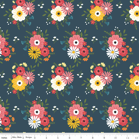 Gone Glamping Bouquets Midnight by Lori Whitlock for Riley Blake Fabrics C14791-MIDNIGHT, 1/2 yard increments