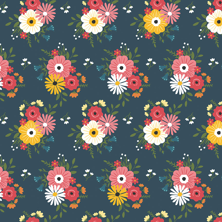 Gone Glamping Bouquets Midnight by Lori Whitlock for Riley Blake Fabrics C14791-MIDNIGHT, 1/2 yard increments