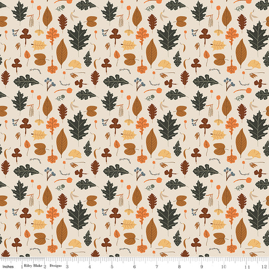Pumpkin Spice Leaves Ivory by Simple Simon & Company for Riley Blake Fabrics C14991-IVORY, 1/2 yard increments