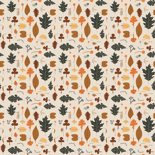 Pumpkin Spice Leaves Ivory by Simple Simon & Company for Riley Blake Fabrics C14991-IVORY, 1/2 yard increments