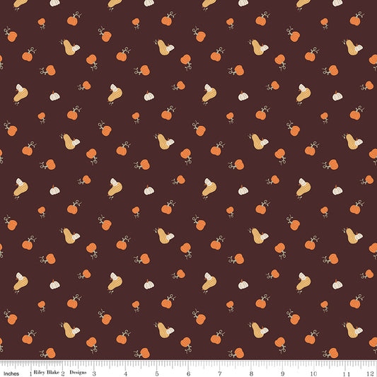 Pumpkin Spice Pumpkins Espresso by Simple Simon & Company for Riley Blake Fabrics C14993-ESPRESSO, 1/2 yard increments