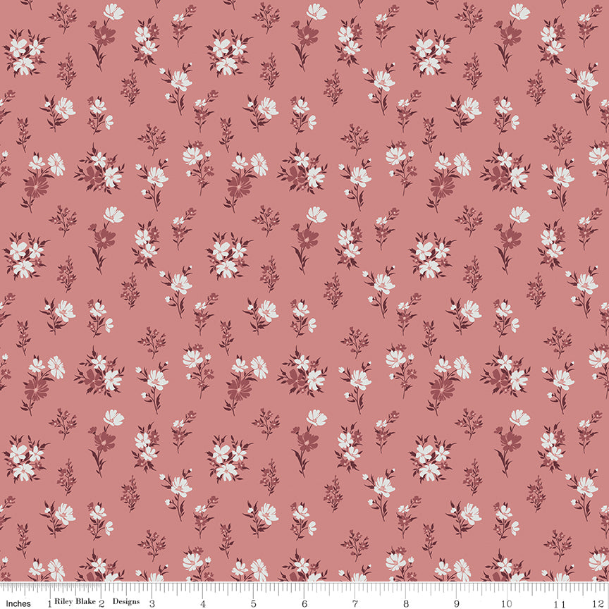 A Walk on the Prairie Floral Dusty Rose by Melissa Gilbert for Riley Blake Fabrics C15232-DUSTYROSE, 1/2 yard increments