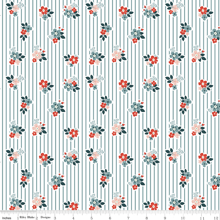 Vintage Charm Floral Stripes Stone by Dani Mogstad for Riley Blake Fabrics C15274-STONE, 1/2 yard increments