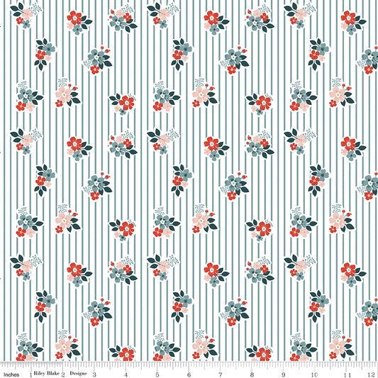 Vintage Charm Floral Stripes Stone by Dani Mogstad for Riley Blake Fabrics C15274-STONE, 1/2 yard increments