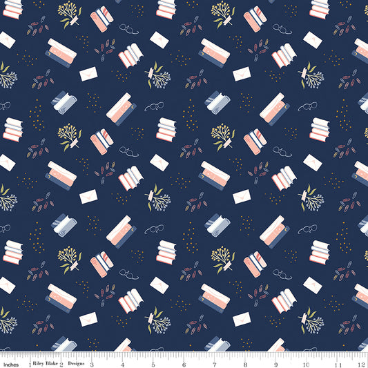Between the Pages Bookish Life Navy by Fran Gulick for Riley Blake Fabrics C15371-NAVY, 1/2 yard increments