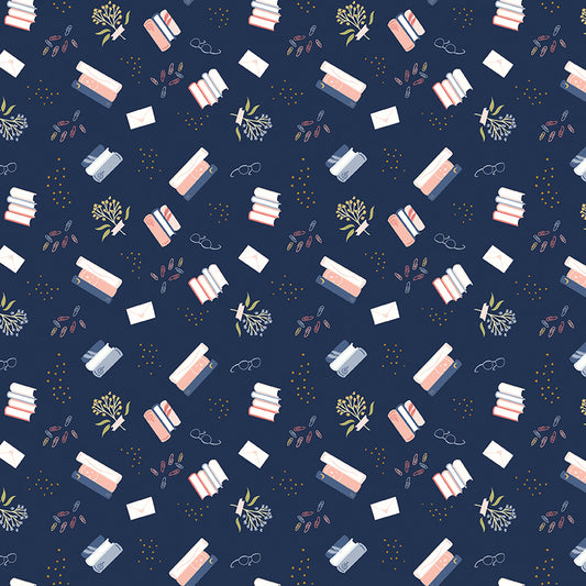 Between the Pages Bookish Life Navy by Fran Gulick for Riley Blake Fabrics C15371-NAVY, 1/2 yard increments