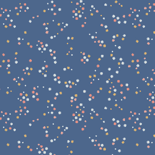 Between the Pages Flowers Denim by Fran Gulick for Riley Blake Fabrics C15376-DENIM, 1/2 yard increments