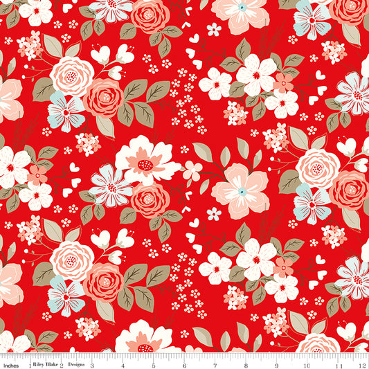 You & Me Main Red by Sandy Gervais for Riley Blake Fabrics C15400-RED, 1/2 yard increments