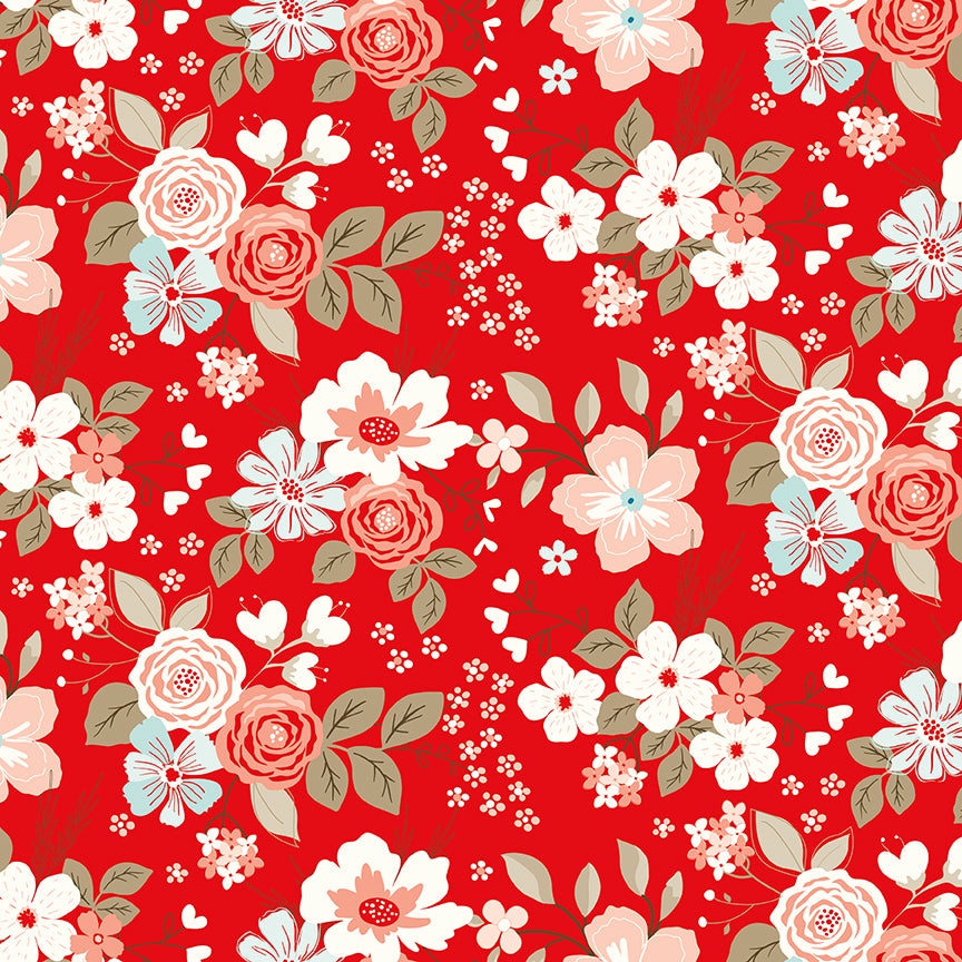 You & Me Main Red by Sandy Gervais for Riley Blake Fabrics C15400-RED, 1/2 yard increments