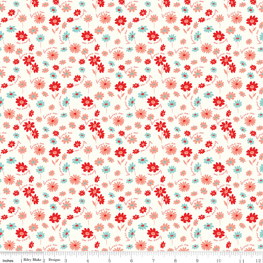 You & Me Loves Me Cream by Sandy Gervais for Riley Blake Fabrics C15401-CREAM, 1/2 yard increments