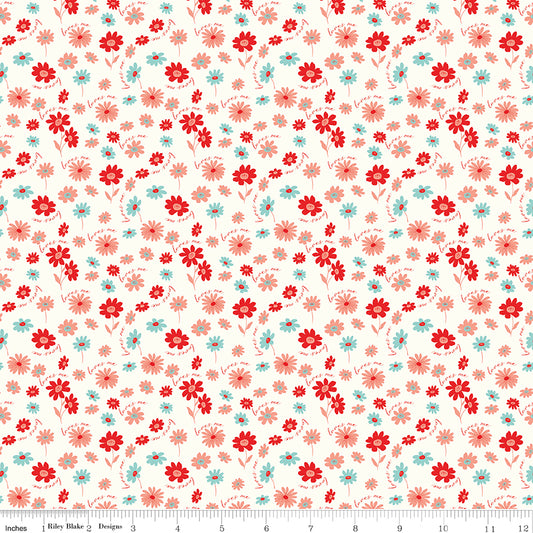 You & Me Loves Me Cream by Sandy Gervais for Riley Blake Fabrics C15401-CREAM, 1/2 yard increments