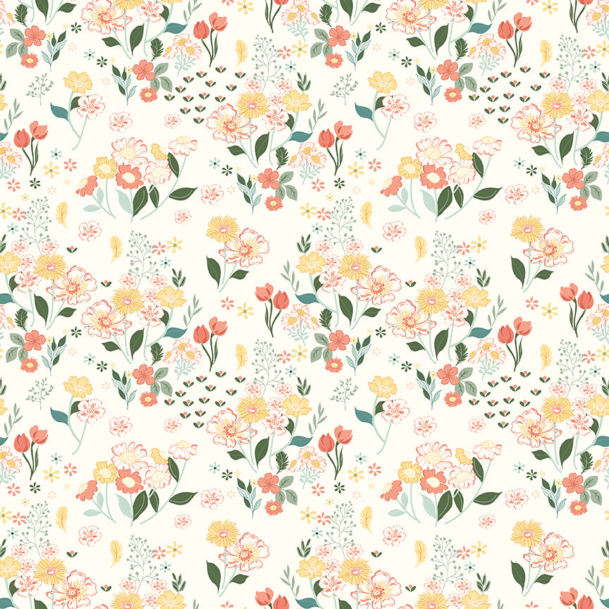 New Beginnings Floral Cream by Sandy Gervais for Riley Blake Fabrics C15751-CREAM, 1/2 yard increments