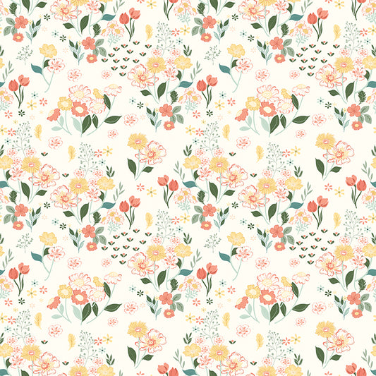 New Beginnings Floral Cream by Sandy Gervais for Riley Blake Fabrics C15751-CREAM, 1/2 yard increments