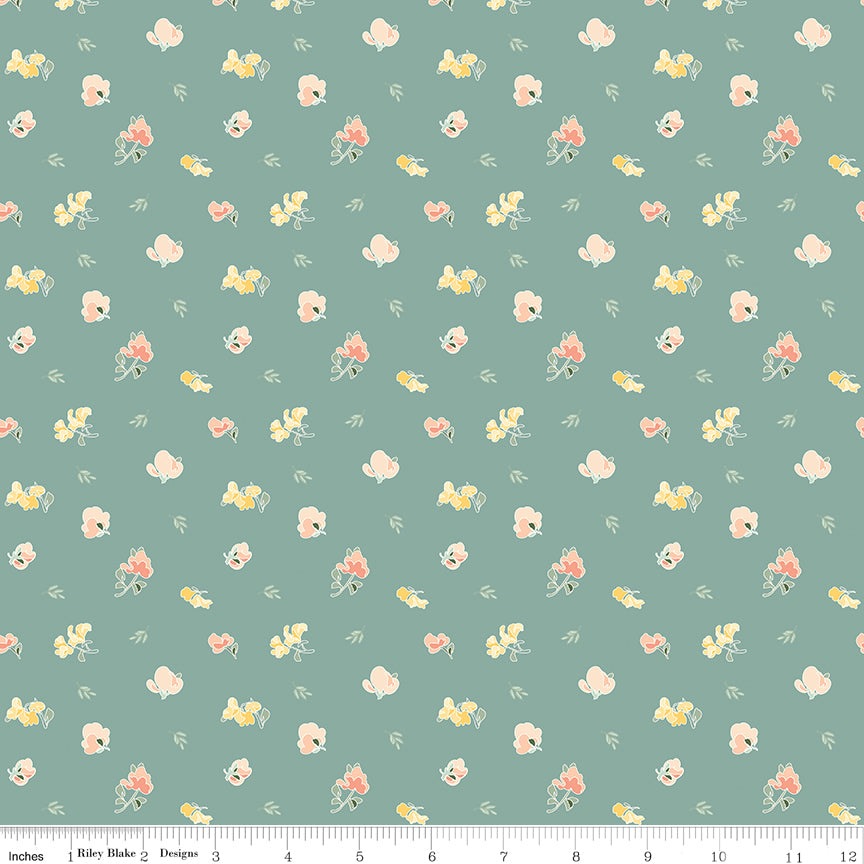New Beginnings Sweet Peas Teal by Sandy Gervais for Riley Blake Fabrics C15752-TEAL, 1/2 yard increments