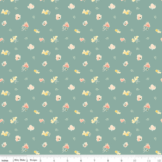 New Beginnings Sweet Peas Teal by Sandy Gervais for Riley Blake Fabrics C15752-TEAL, 1/2 yard increments
