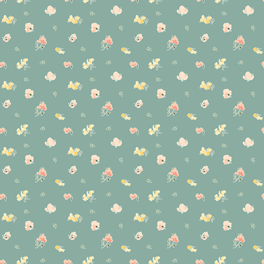 New Beginnings Sweet Peas Teal by Sandy Gervais for Riley Blake Fabrics C15752-TEAL, 1/2 yard increments
