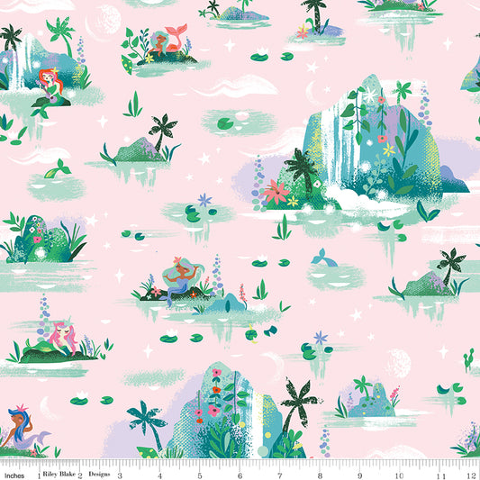 Forever Neverland Mermaid Lagoon Pink by Jill Howarth for Riley Blake Fabrics C15901-PINK, 1/2 yard increments