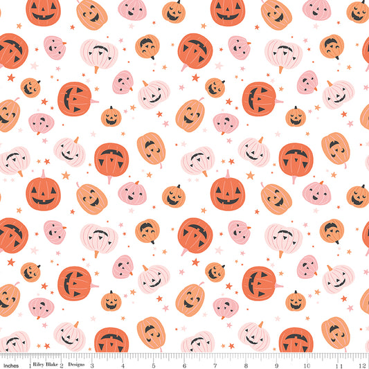 Hey Pumpkin Pumpkins White by My Mind's Eye for Riley Blake Fabrics C16031-WHITE, 1/2 yard increments