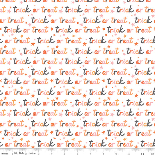 Hey Pumpkin Trick or Treat White by My Mind's Eye for Riley Blake Fabrics C16034-WHITE, 1/2 yard increments