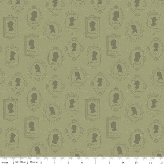Anne of Green Gables Silhouettes Green for Riley Blake Fabrics, C16123-GREEN, 1/2 yard increments