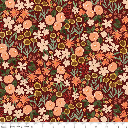 Happy Fall Days Autumn Fields Maroon by Kelsey Carlson for Riley Blake Fabrics C16341-MAROON, 1/2 yard increments