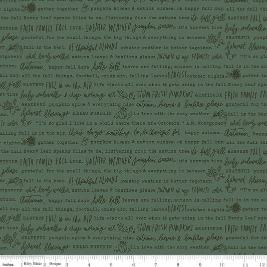 Happy Fall Days Autumn Words Green by Kelsey Carlson for Riley Blake Fabrics C16342-GREEN, 1/2 yard increments