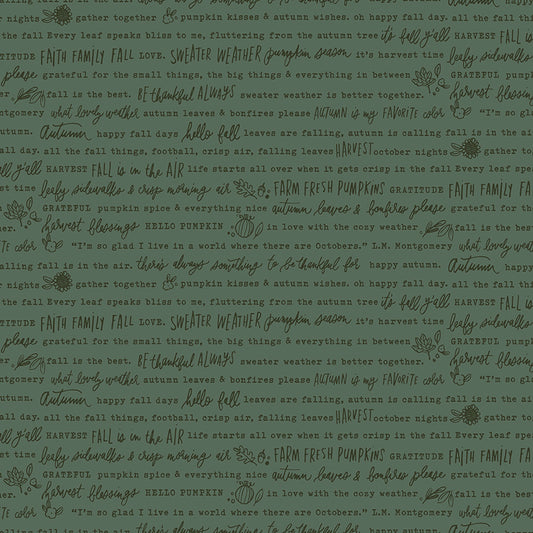 Happy Fall Days Autumn Words Green by Kelsey Carlson for Riley Blake Fabrics C16342-GREEN, 1/2 yard increments