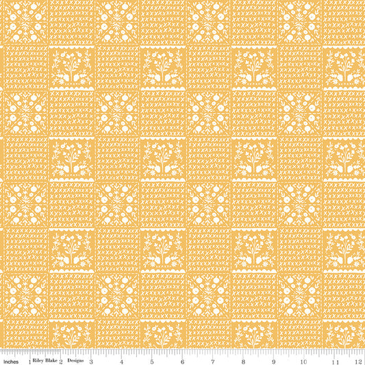 Happy Fall Days Vintage Squares Gold by Kelsey Carlson for Riley Blake Fabrics C16343-GOLD, 1/2 yard increments