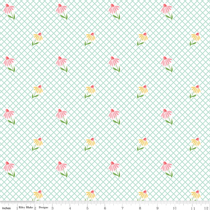 Summer Skies and Fireflies Cone Flowers White by Gracey Larson for Riley Blake Designs, C16372-WHITE, 1/2 yard increments